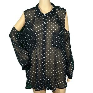 BONGO women size 3X cold shoulder polka dot blouse